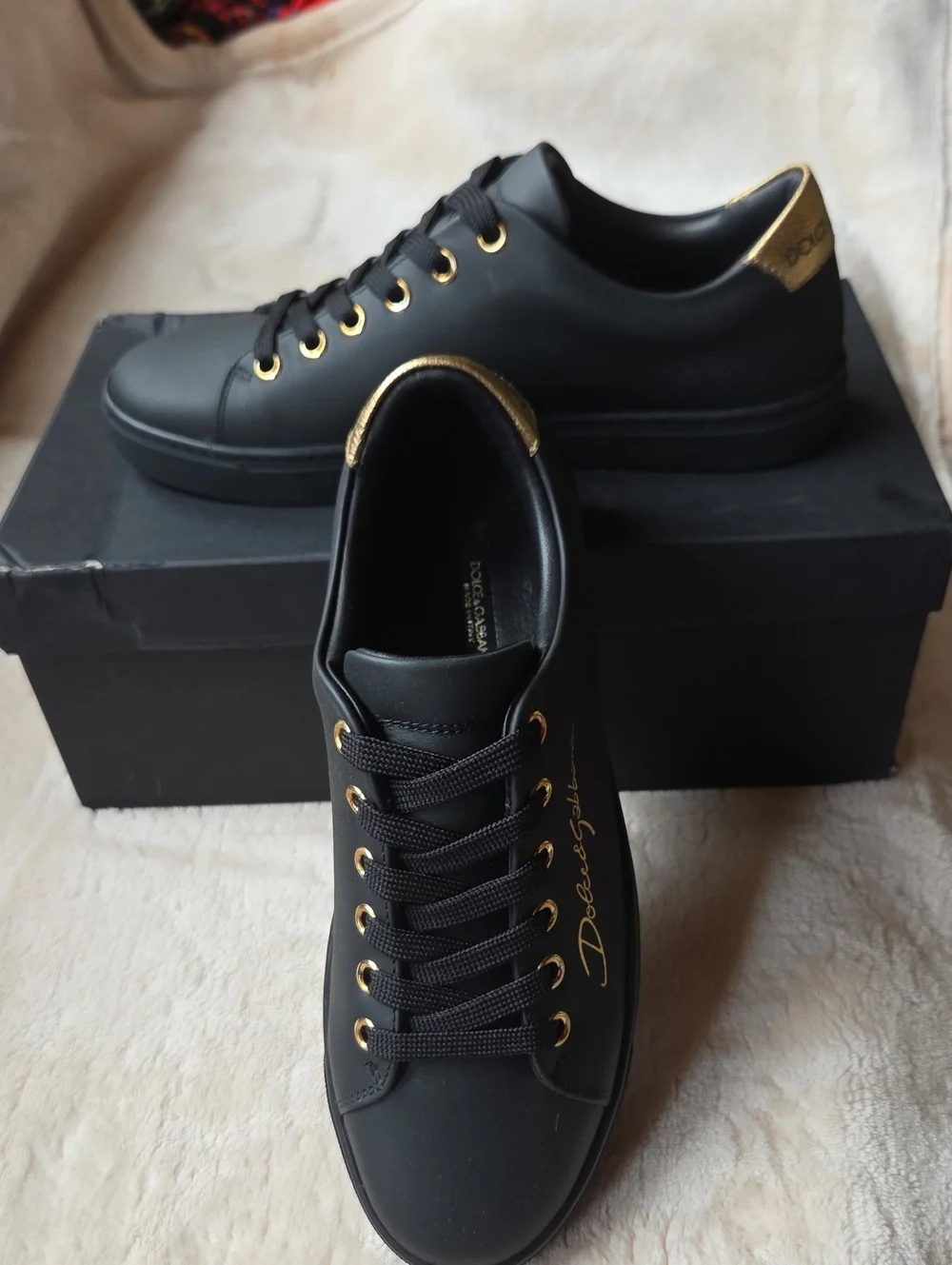 Dolce & Gabbana Black Sneakers with Gold Accents